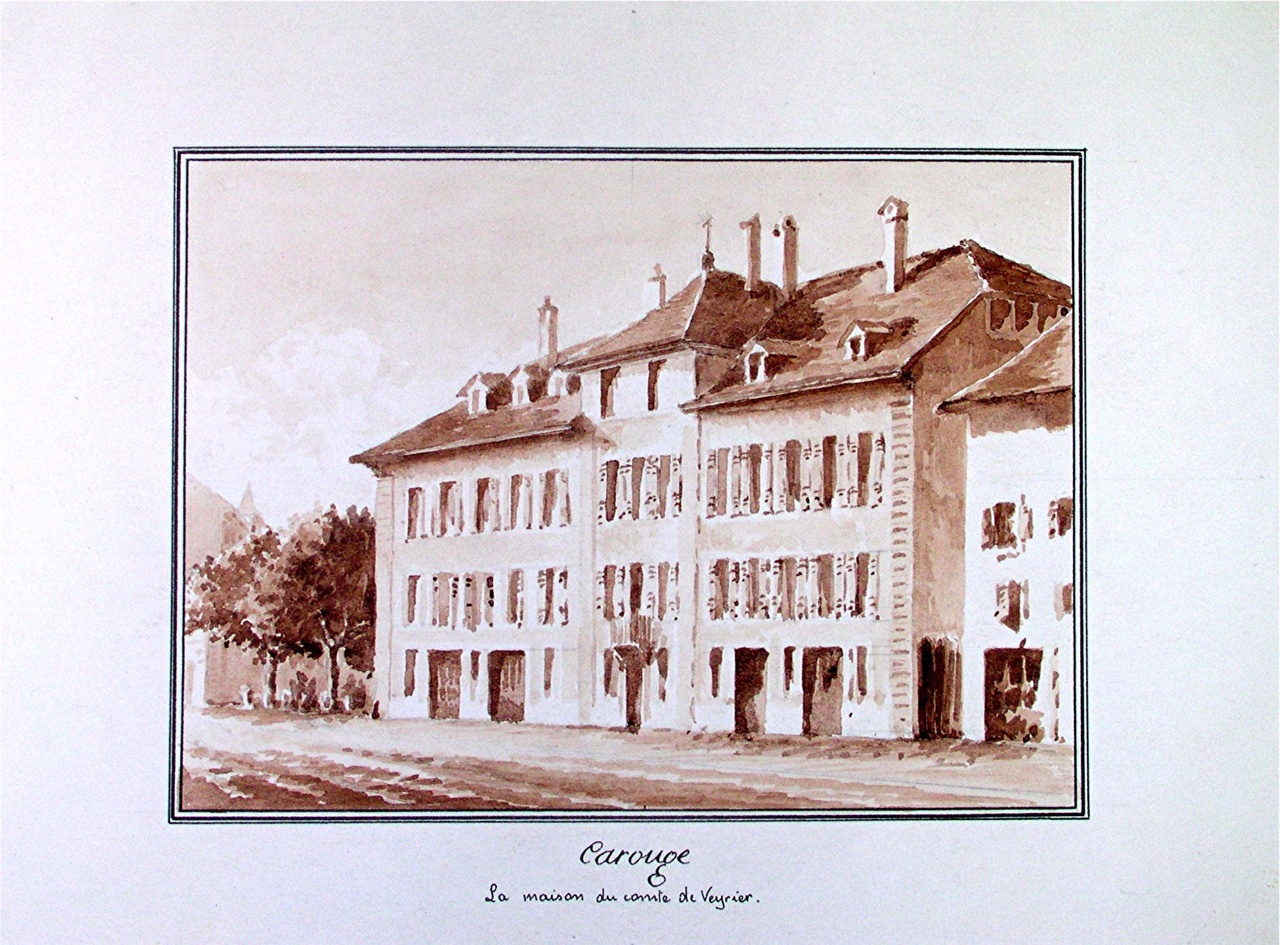 Maison du Comte de Veyrier à Carouge. La synagogue est établie au rez-de-chaussée, côté rue