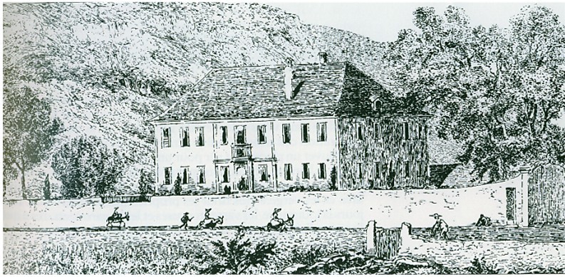 Le Château de Veyrier. Lithographie de Charles du Bois Melly, 1880.